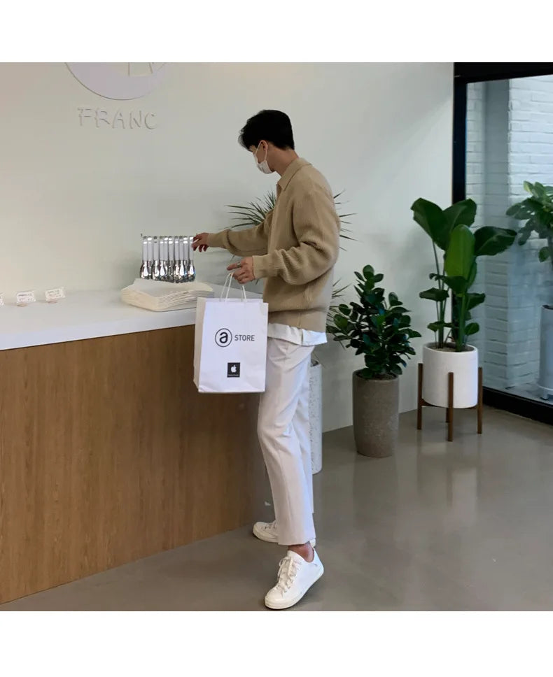 Half Zipper Sweater Men's Autumn and Winter Japanese Retro Korean Lapel Sweater Loose Casual Thread Trend.