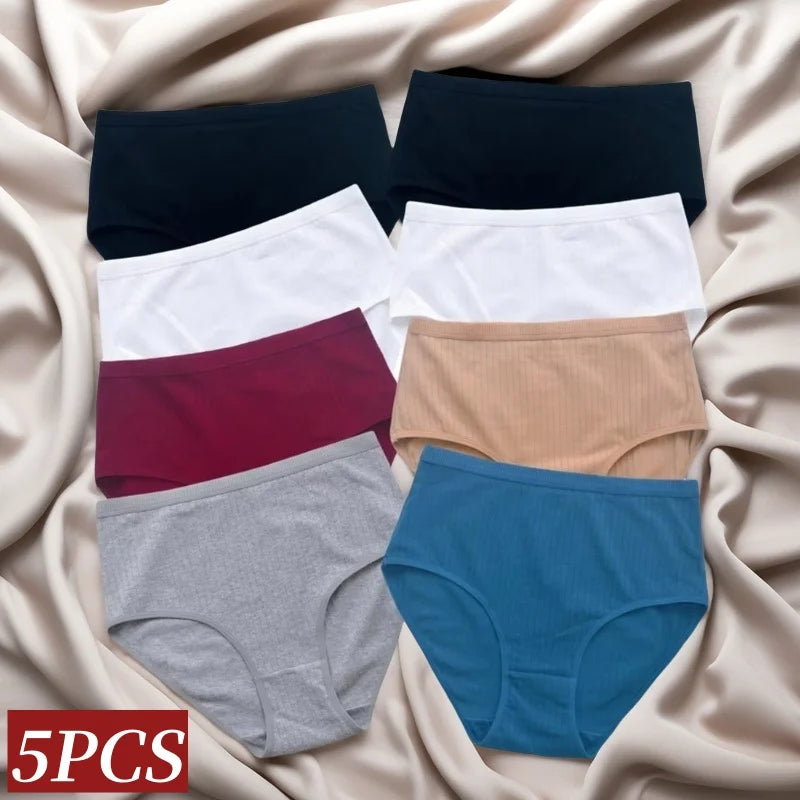 5Pcs/Set High Rise Cotton Panties Women Sexy Lingerie Solid Color Briefs Female Seamless Underwear Comfort Intimates.