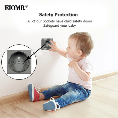 EIOMR Frankreich Standard-Steckdose, graue Aluminiumlegierung, Lichtschalter, RJ45, Fernseher, 220 V, 16 A, Wandsteckdosen für Haushaltsgeräte.