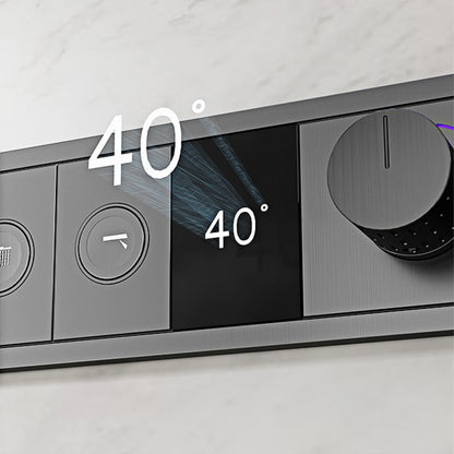 Deckenmontiertes thermostatisches LED-Digitalanzeige-Duschsystem. Eingebetteter Badmischer aus Messing im Wasserfallstil für heißes und kaltes Wasser