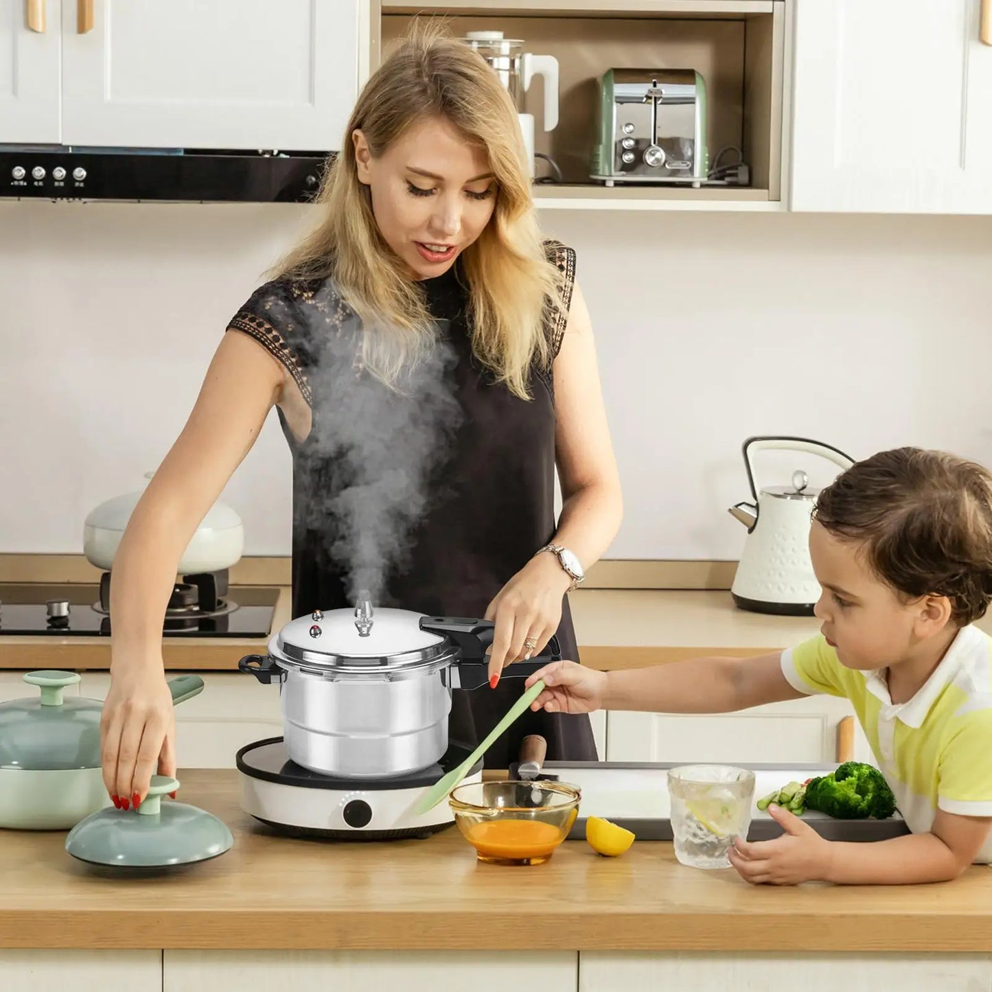 Pressure Cooker Pot 5L Grain Cooker With Steamer Insert Cooking Pot Aluminum Alloy Cookware For Poultry Meat Vegetable Seafood.