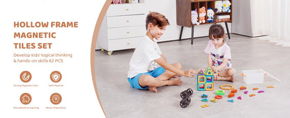 SucceBuy 62PCS Magnetic Tiles DIY Construction Magnetic Building Blocks Montessori Educational Toys for Children Stacking Toys.