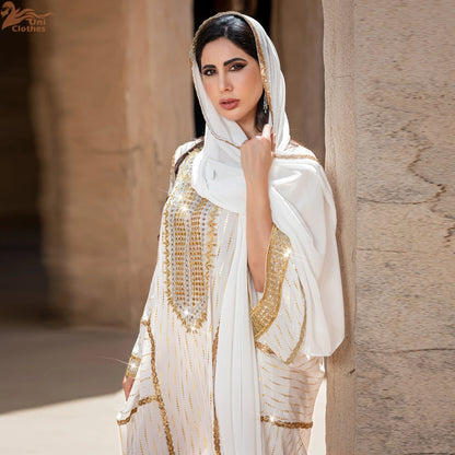 Women Muslim Hot Drill Long Dress Batwing Sleeve Abayas Dubai Loose Caftan Moroccan Kebaya Kaftan Turkey Islam Clothing Vestido.