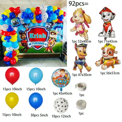 93PCS Dog Theme Party Set Birthday Party Decoration Paw Patrol Skin Dog Paw Balloon Bone Aluminum Film Balloon Decoration