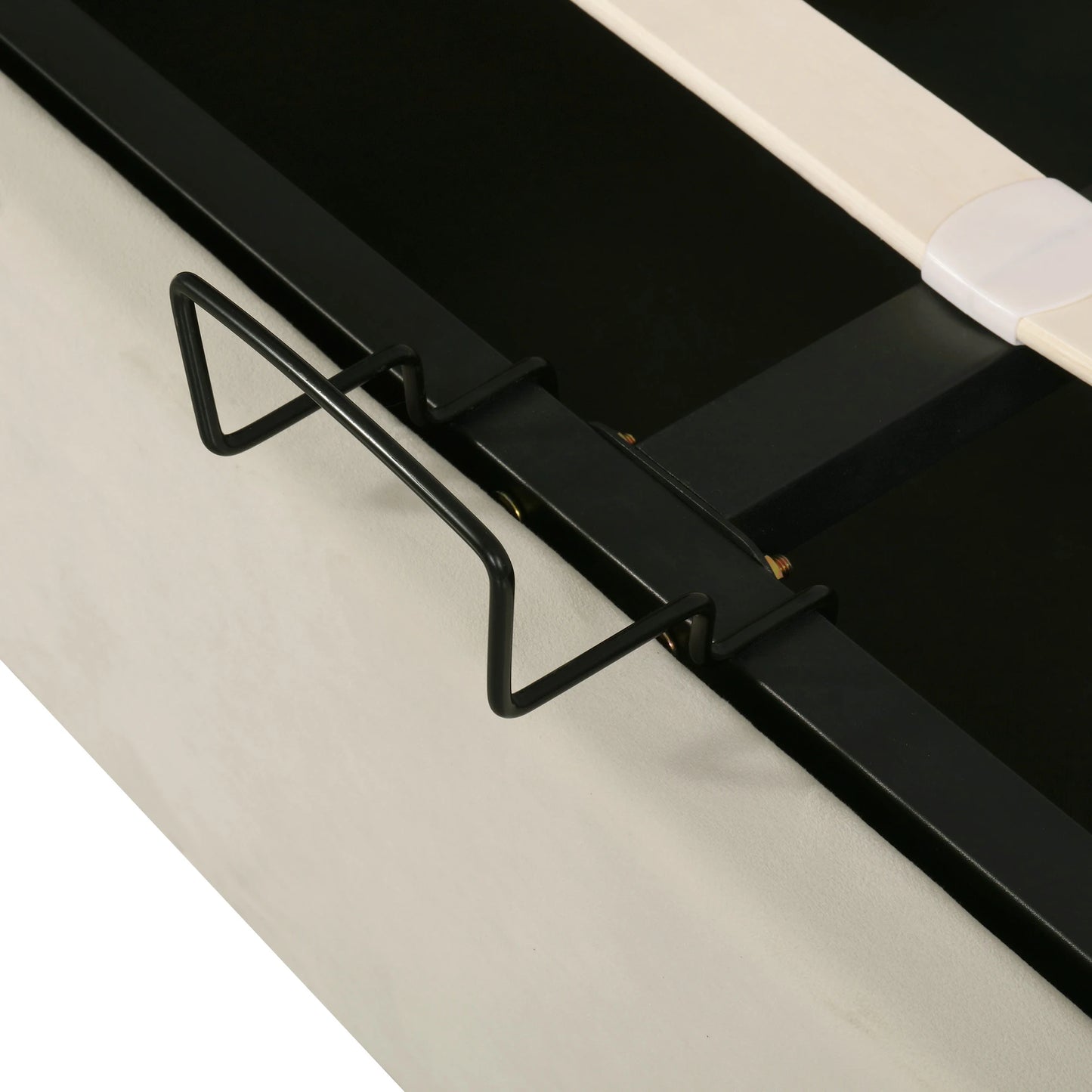 Polsterbett hydraulische 140x200cm, Doppelbett mit Lattenrost, Stauraum, Ohrenform, Knopfnähte, Samtstoff, beige, ohne Matratze