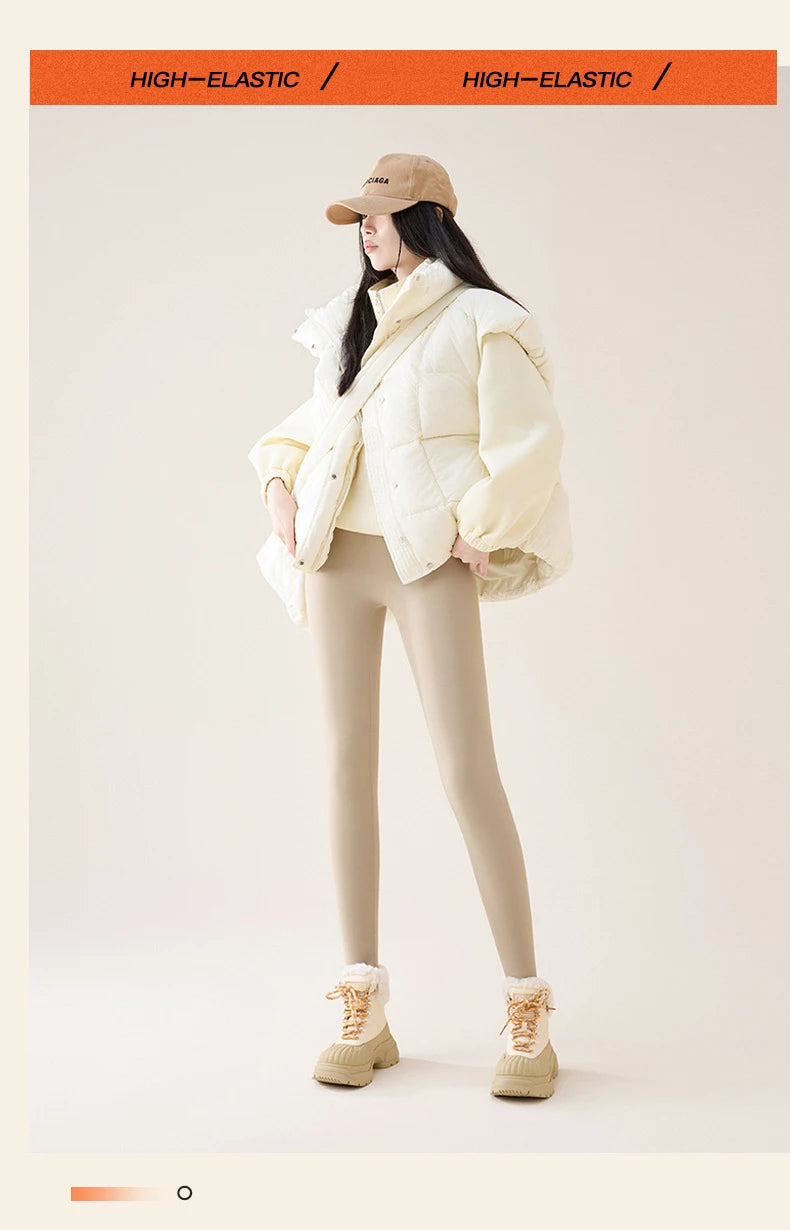 BIVIGAOS Autumn Winter High Waist Fleece Sharkskin Leggings Women Seamless Slim Tight-Fit Velvet Thickened Elastic Warm leggings