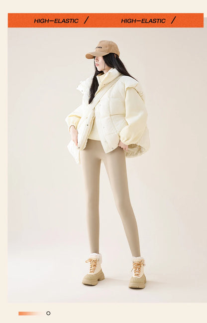 BIVIGAOS Autumn Winter High Waist Fleece Sharkskin Leggings Women Seamless Slim Tight-Fit Velvet Thickened Elastic Warm leggings