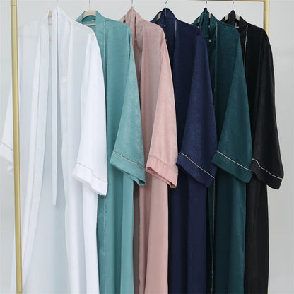 Ramadan Eid Open Satin Shimmer Kimono Abaya Damen Dubai Luxury Islam Muslim Kaftan Dress For Women Kebaya Robe Musulmane Femme.