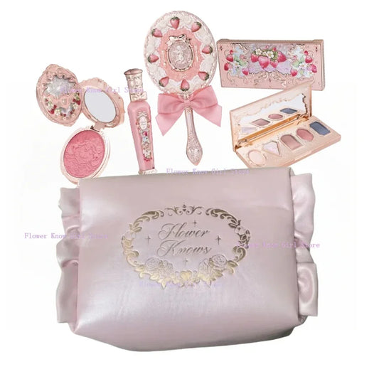 Makeup Set Flower Knows All in One GiftBox Glitter EyeShadow Palette Long Lasting Velvet Lip Cream Matte Blush with Cosmetic Bag.