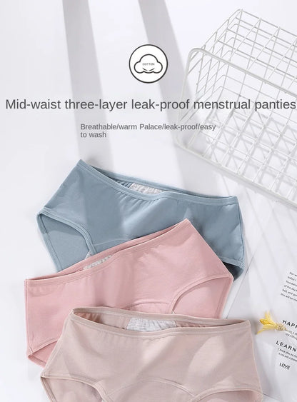 3PCS/set Women's menstrual briefs large flow postpartum water absorption leakproof briefs women's pure cotton menstrual briefs.