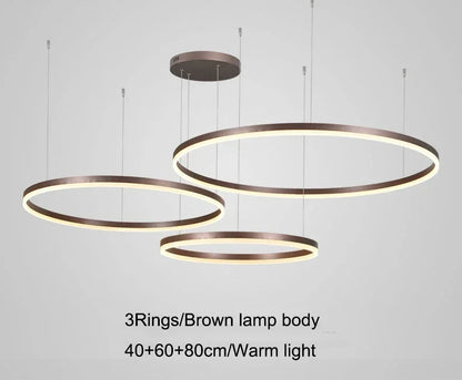 2025, moderner LED-Deckenleuchter für Zuhause, gebürstet, runde Ringe, montierte Anhängerbeleuchtung, Wohnzimmer, Gold, Kaffeefarbe, Hängelampe.