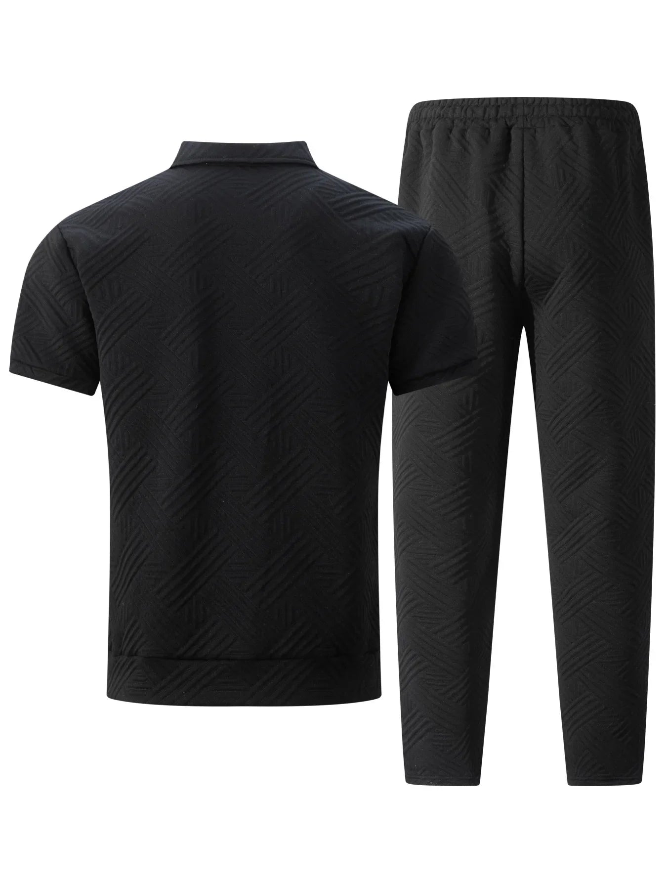 Men's Summer New Style Solid Color Knitted Short Sleeve Cardigan with Long Pants Casual Set Sporty Look from Mainland China.