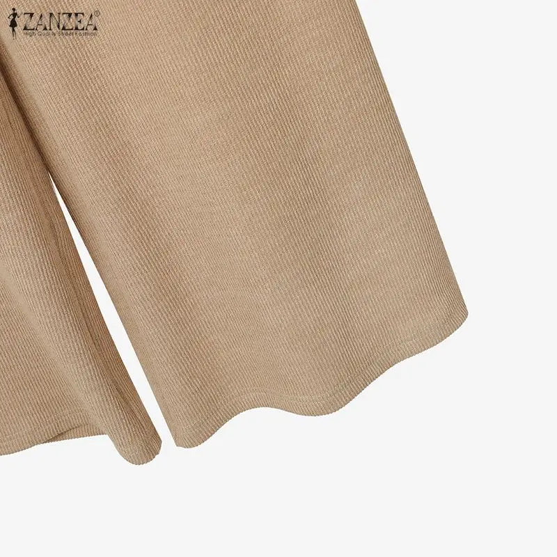 ZANZEA Gestrickte 2-teilige Hosen-Sets für Damen, lässig, lockerer Rollkragen, Langarm-Pullover und Hosenanzüge mit weitem Bein, tägliche Outfits