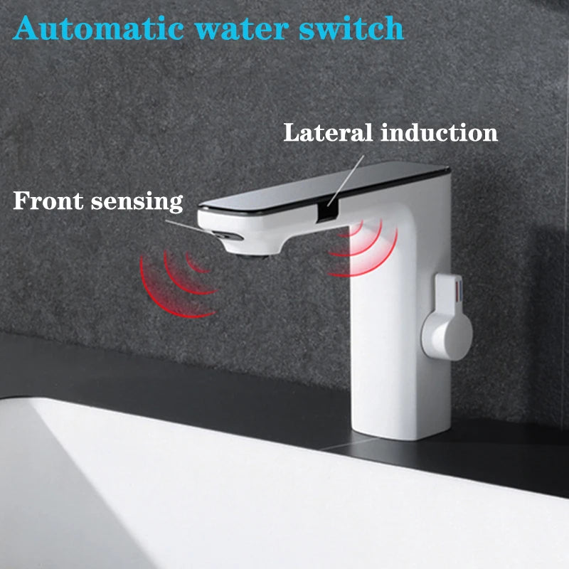 Touchless Sensor Basin Faucet Smart Digital Display Bathroom Sink Faucet Grey Sense Hot Cold Water Mixer Tap Battery Power