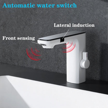 Touchless Sensor Basin Faucet Smart Digital Display Bathroom Sink Faucet Grey Sense Hot Cold Water Mixer Tap Battery Power
