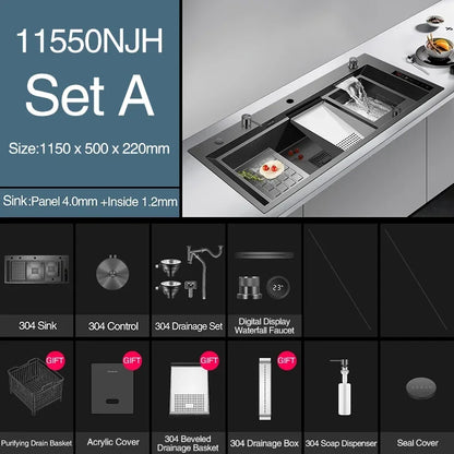 ASRAS 11550 NJH Large Size Smart Purifying Kitchen Sink Handmade Step Sink Ultrasonic Smart Purifying Kitchen Island Sinks