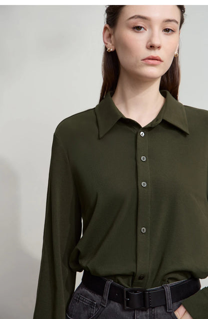 AMII Office Lady Shirt 2025 Autumn New Minimalism thick Long Sleeves Blouse Elastic Cotton Lapel Women's Clothing 12553079.