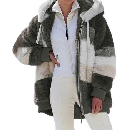 Übergroße Jacke für Frauen 2023 Neue Herbst Winter Warme Plüsch Tasche Mit Kapuze Streetwear Lose Dame Oberbekleidung Mantel Roupas Feminina