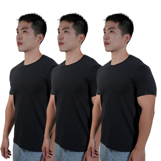 3pcs Mens Plain T-Shirt Casual 100% Cotton Slim Fit Short Sleeve Fitness Top Gym Clothes Soft Male White Black Big Size T Shirt.