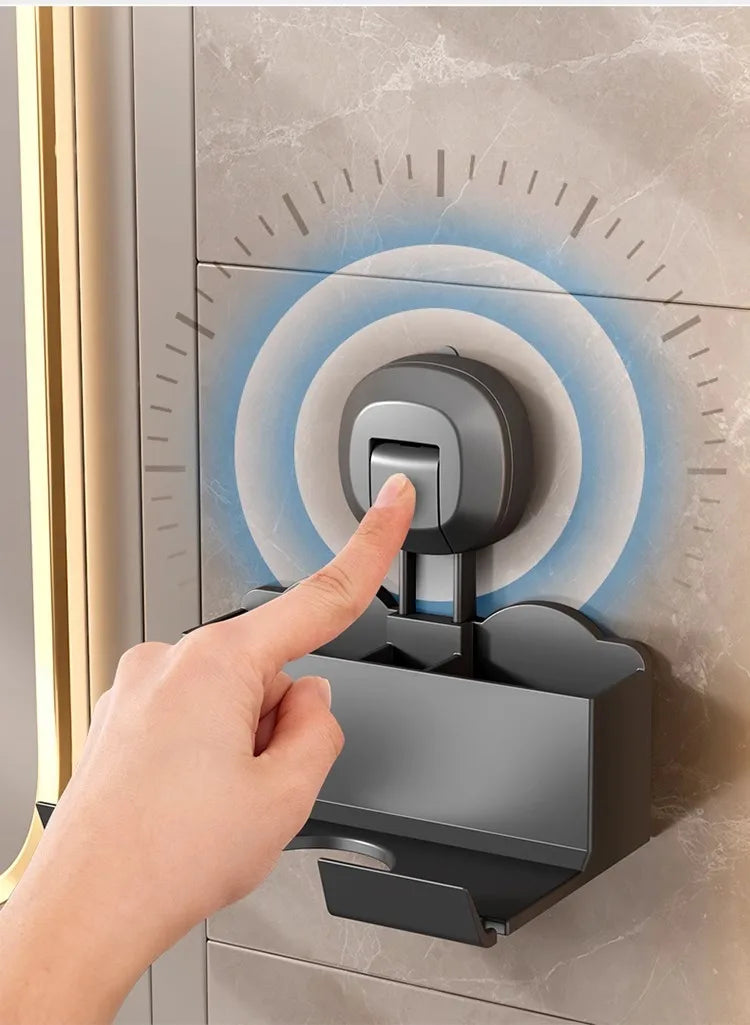 Halterung für Haartrockner, Aufbewahrungsregal mit Saugnapf, ohne Stanztoilette, Aufbewahrungsregal für das Badezimmer, Aufhänger für Haartrockner