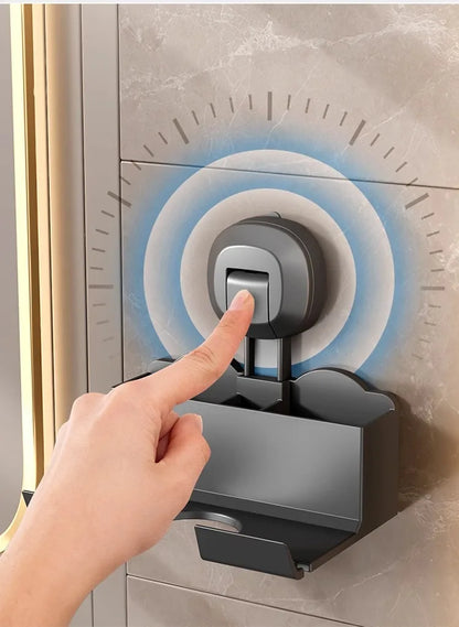 Halterung für Haartrockner, Aufbewahrungsregal mit Saugnapf, ohne Stanztoilette, Aufbewahrungsregal für das Badezimmer, Aufhänger für Haartrockner