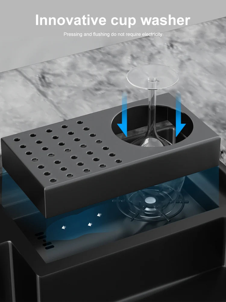 Neues abgestuftes Edelstahlspülbecken für die Küche, multifunktionale Tassenwaschbecken, Geschirrspülbecken, großes Einzelschlitz-Waschbecken