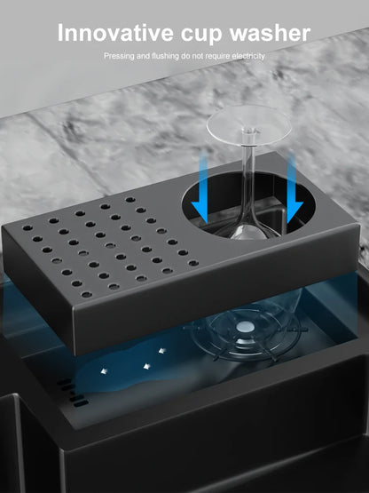 Neues abgestuftes Edelstahlspülbecken für die Küche, multifunktionale Tassenwaschbecken, Geschirrspülbecken, großes Einzelschlitz-Waschbecken