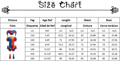 Mädchen Anime Cartoon Pomni Raghata Jax Caine Cosplay Kostüm erstaunliche digitale Zirkus Cosplay Clown Kind Overall Jungen Halloween Anzug.