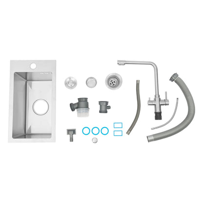 Edelstahlspüle, Küchenspüle, kleine Küchenspüle, Mini-Spüle mit Wasserhahn und Abfluss, 50 x 28 cm