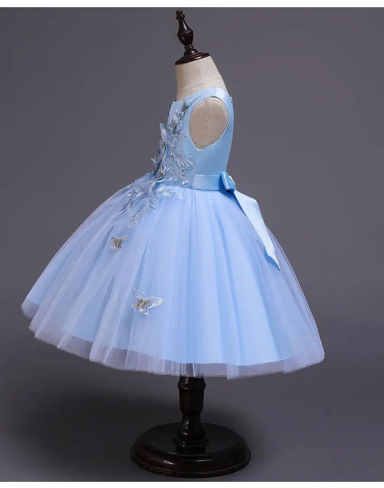 Elegantes Kleid für Mädchen, Abend, Hochzeit, Schmetterlingsapplikationen, Netzstoff, Prinzessinnenkleid für Kinder, Geburtstagsfeier, Abschlussball, Performance-Kleid.