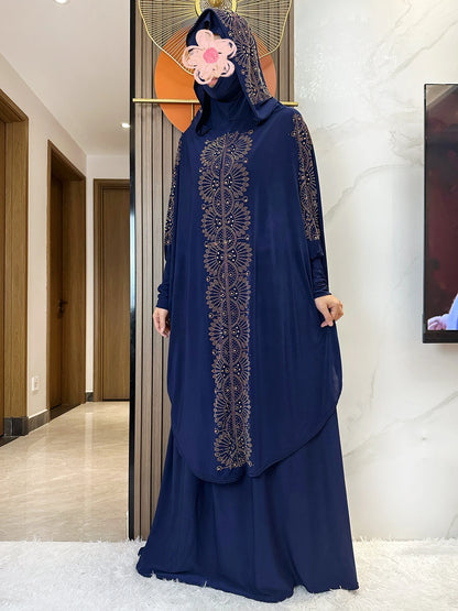 New Two Piece Set Solid Jilbab Prayer Muslim Abaya Set Women Prayer Garment Dress Hijab Long Khimar Skirt Sets Islamic Ramadan.