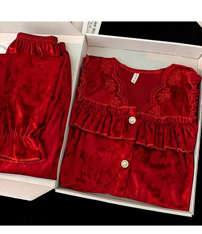 Soft Velvet Pajama Set Women Loose Home Wear Sleeping Velour Autumn Winter New Warm Sleepwear Female Nightie Ins Underwear.