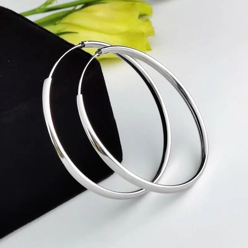 Senlissi - New 18K Gold Plated Hoop Earrings For Women 925 Sterling Silver  3.0mm Fashion Earring Cерьги Kольца 3/4/5/6/7CM.