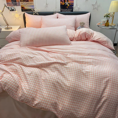 Nordic Plaid Pattern Wash Cotton Bedding Set Duvet Cover Pillowcase Bed Sheet Set Comforter Cover Bed Linens Set Queen King Size.