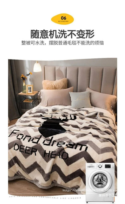 Thiened Double-layer Raschel Blanket Warm Coral Fce Wedding Blanket Single Double Bed Autumn Winter Warmth Cover Blanket.
