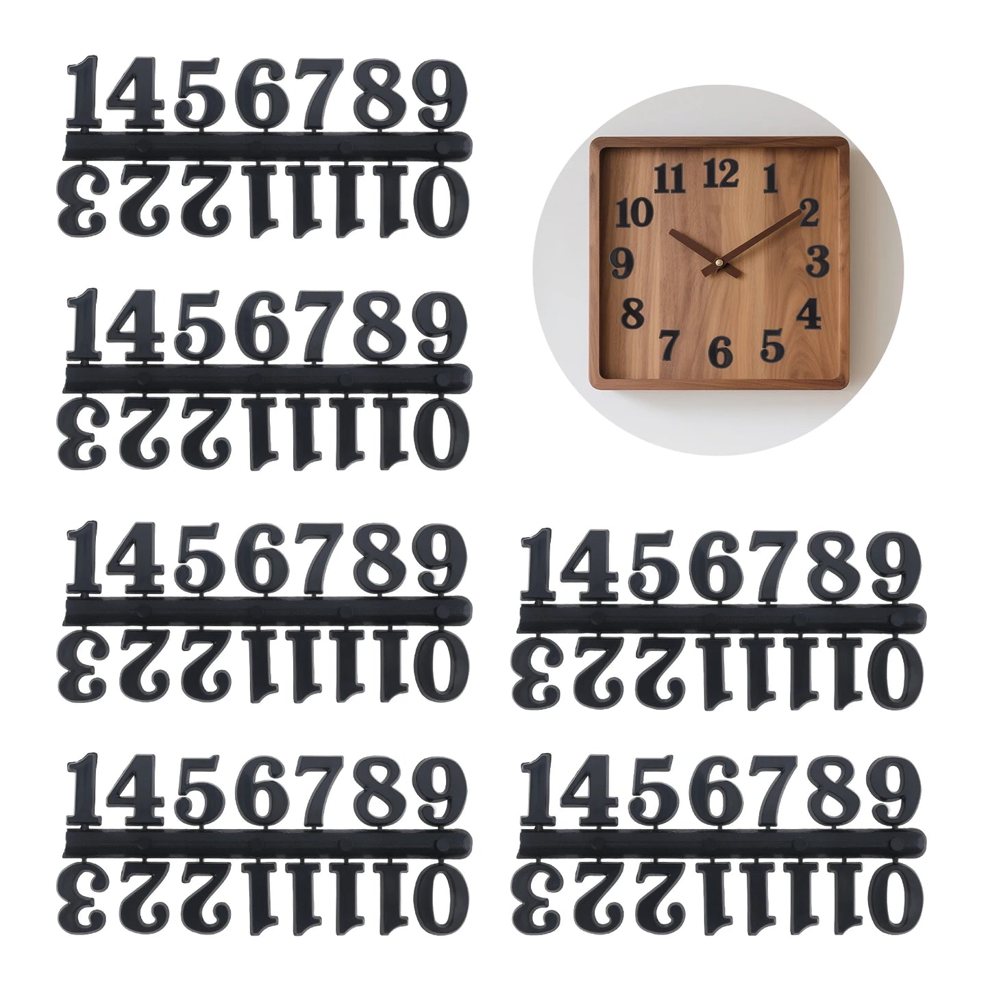 6er-Set Wanduhr mit arabischen Zahlen, Platte für DIY-Dekoration, Kunststoff, schwarz, römisch, arabisch, Quarzuhr, Zahlen, Ersatz-Reparaturteile