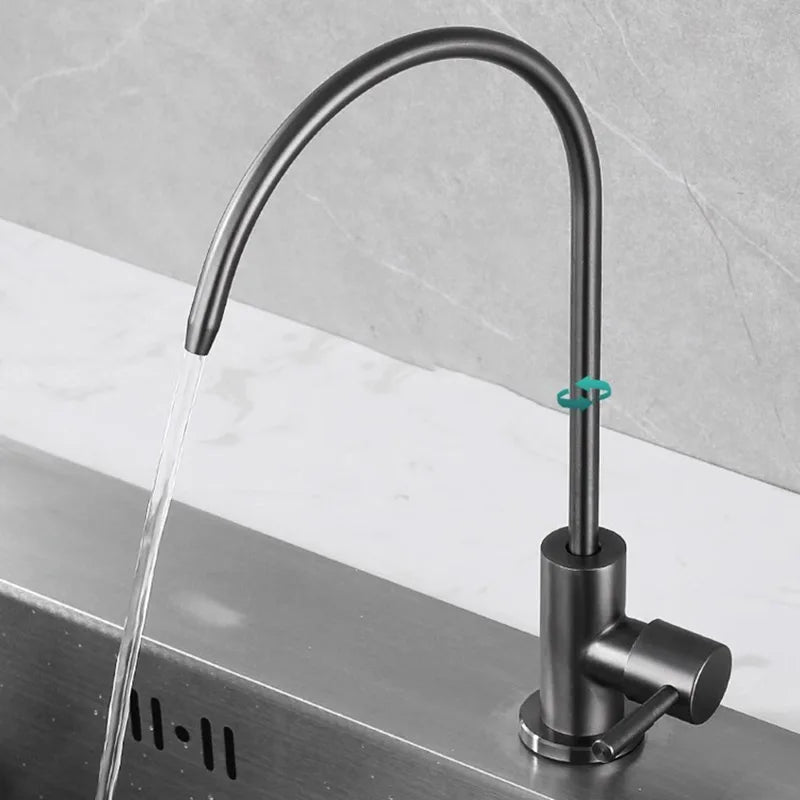 304 Stainless Steel Water Faucet Direct Drinking Pure Water Dispenser Rotatable Sit-stand 4 Points Single Cold Kitchen Faucet