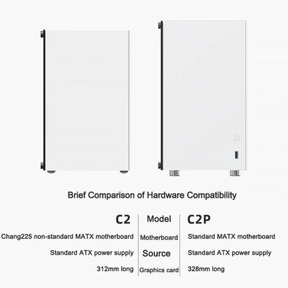 ZZAW C2 C2P M-ATX Computer Case Side Transparent MINI-ITX All Aluminum Desktop Office Small Chassis Supports Long Graphic Card.