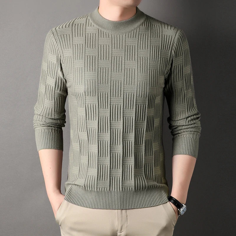 Luxury high-quality round neck exquisite plaid knitted sweater men's autumn and winter new casual warm comfortable pullover.
