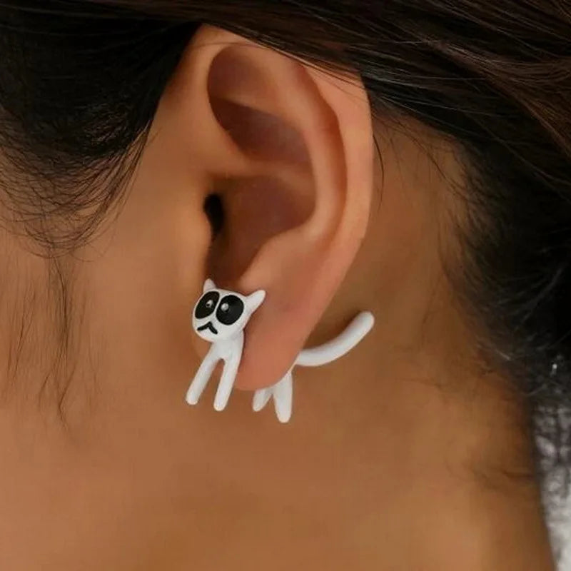2023 New Fashion Cute Animal Stud Earrings Women Cartoon Small Black Cat Bear Shark Dinosaur Earring Ear Stud Girl Funny Jewelry.