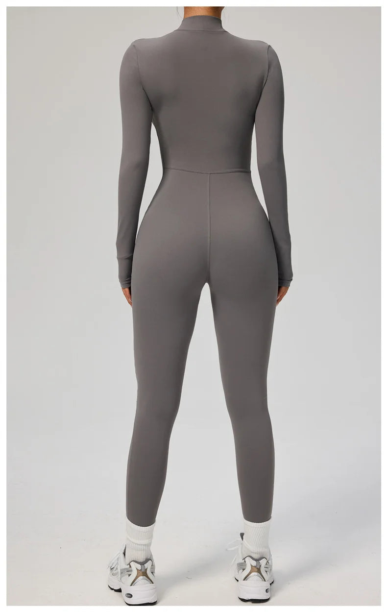 TRY TO BN Sports Yoga Jumpsuit Long Sleeves Zipper Sportswear Fitness Pants Workout Bodysuit One Piece Tights Women Gym Clothing
