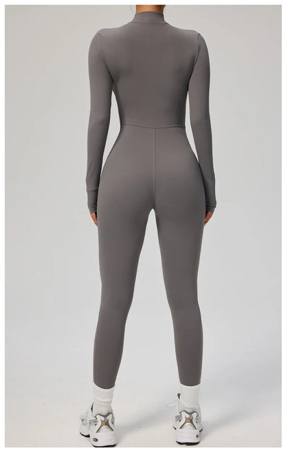 TRY TO BN Sports Yoga Jumpsuit Long Sleeves Zipper Sportswear Fitness Pants Workout Bodysuit One Piece Tights Women Gym Clothing