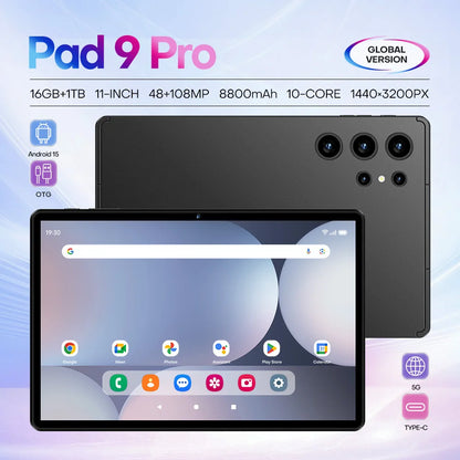 Original Pad 9 Pro 11 Inch 16GB RAM 1TB ROM tablet Android 15 Core Pad Tablet PC Phone Dual Wifi tablette android 8800mah.