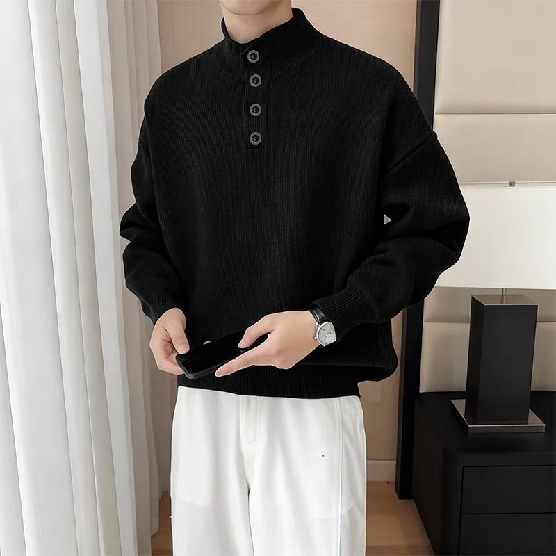 INCERUN Men Pullovers Solid Color Knitted Turtleneck Long Sleeve Male Sweaters Streetwear Knitted Fashion Casual Men Clothing.