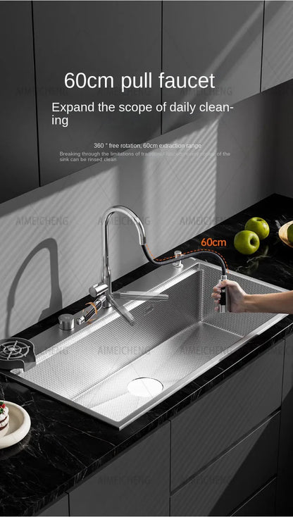 Original-Finish, spülmaschinenkompatibles SUS304-Edelstahl-Küchenspüle mit großer Einzelschüssel und Unterbau