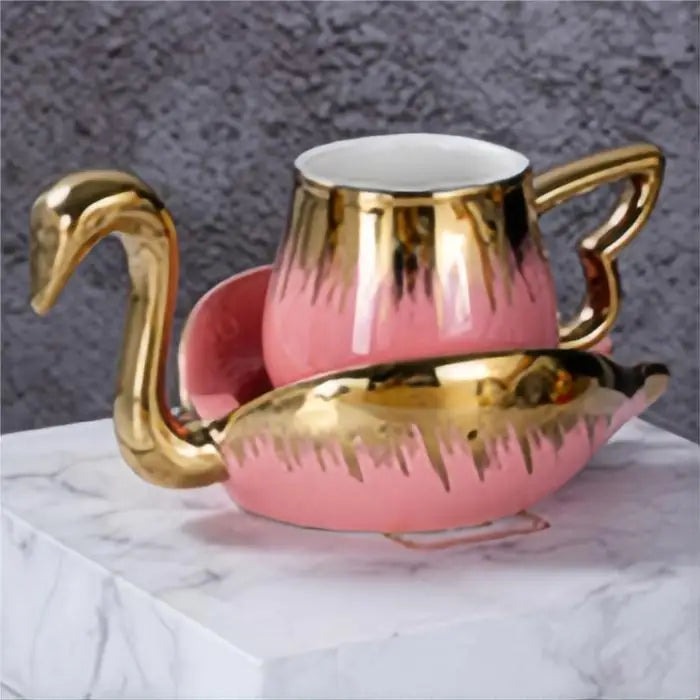 Luxury Ceramic Mug with Saucer European Retro Swan Shape Afternoon Tea Coffee Cup and Saucer Set Home Creative Drinkware Gift