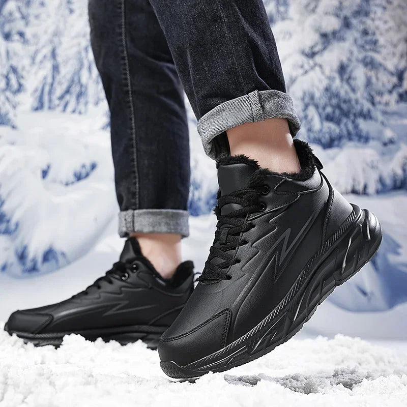 Black Leather Shoes for Men Height Increasing Winter Fashion Sneakers Plus Fur Warm Outdoor Cotton Casual Shoes Men Shoe Size 48.