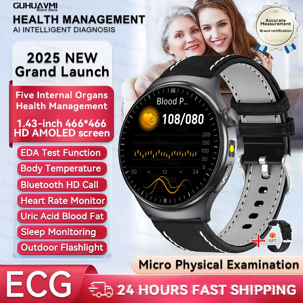 2026 New Smart Watch Men ECG+PPG Blood Lipids Uric Acid Blood Pressure Bluetooth Call 1.43'' Sapphire Smartwatch Remote Nursing