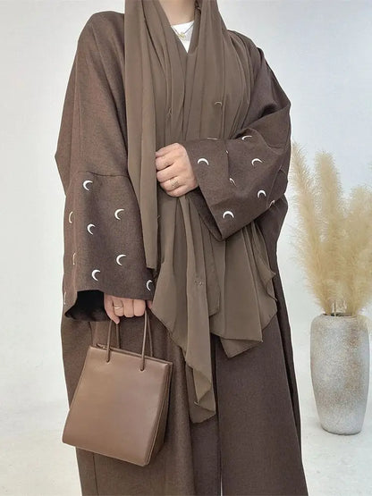 Moon Embroidery Open Abaya 2024 New Luxury Kimono Coat Hijab Muslim Sets for Women Islam Retro Modest Clothing for Party Kebaya