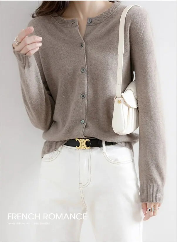 Women Knitted Cardigans Autumn Winter 2025 Round Neck Casual Long Sleeve Tops Solid Basic Soft Sweaters Female.